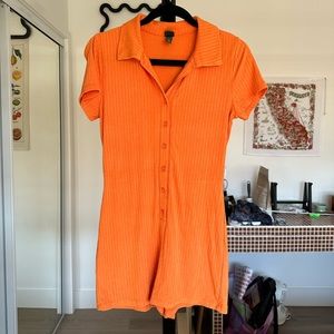 Ribbed Collared Orange Romper